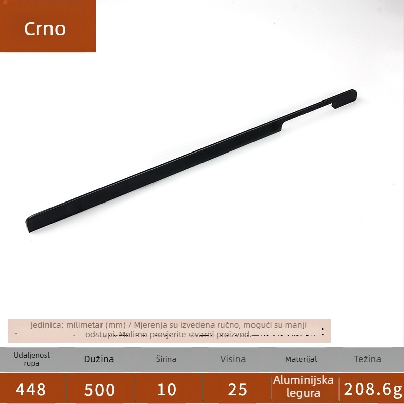Ručka za ormar, model F077, aluminijska legura, lijevanje pod pritiskom, šipkastog oblika, montaža na površinu