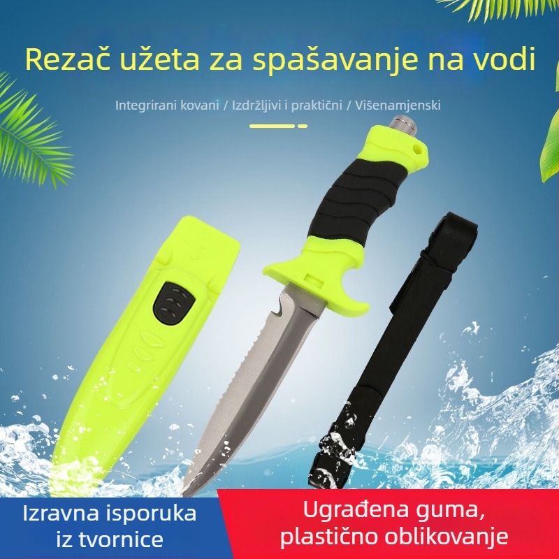 Runxiang Nož za spašavanje na vodi — nož za rezanje užeta, nehrđajući čelik, višenamjenski, svjetleći, za vodeno spašavanje i intervencije u požaru