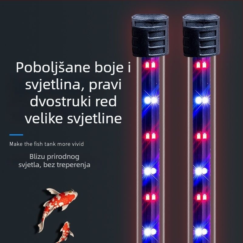 Akvarijska rasvjeta, vodootporna podvodna svjetlosna cijev, mali akvarij, svjetlo s punim spektrom za ukrasne vodene biljke, svjetlo za ribu zmaja