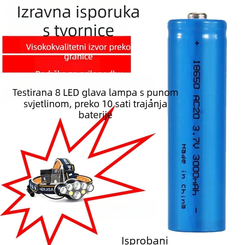 18650 punjiva Li-ion baterija za čelnu lampu, 3000mAh, LED, stvarna kapaciteta, punjenje