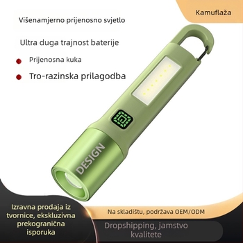 Vanjska LED svjetiljka s COB bočnim svjetlom, ručni pogon, punjiva, privjesak za ključeve, domet 100–200 m
