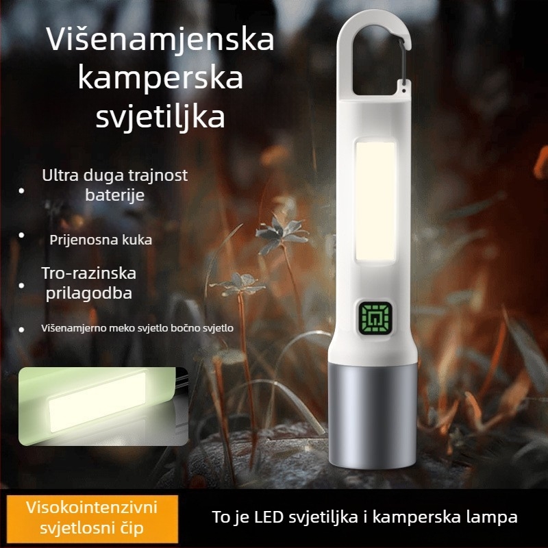 Vanjska LED svjetiljka s COB bočnim svjetlom, ručni pogon, punjiva, privjesak za ključeve, domet 100–200 m