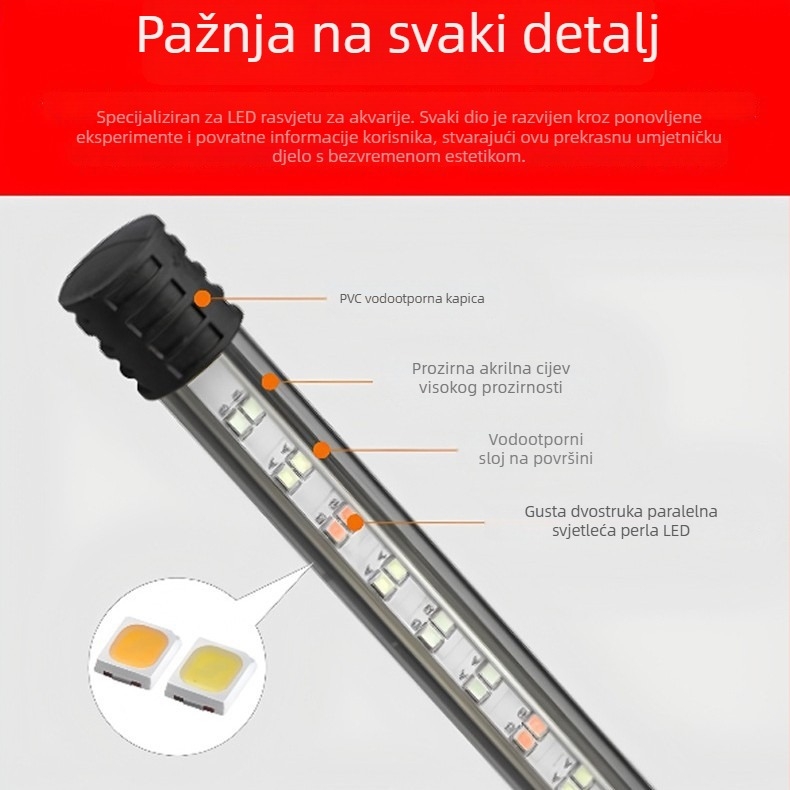Podvodno LED osvjetljenje akvarija s promjenom boje i prekidačem, vodootporno, opcije snage 4W-16W