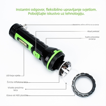 LED punjiva svjetiljka s ručnim pogonom, 360° rotirajuća glava, doseg 200–500 m