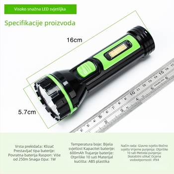 LED punjiva svjetiljka s ručnim pogonom, 360° rotirajuća glava, doseg 200–500 m