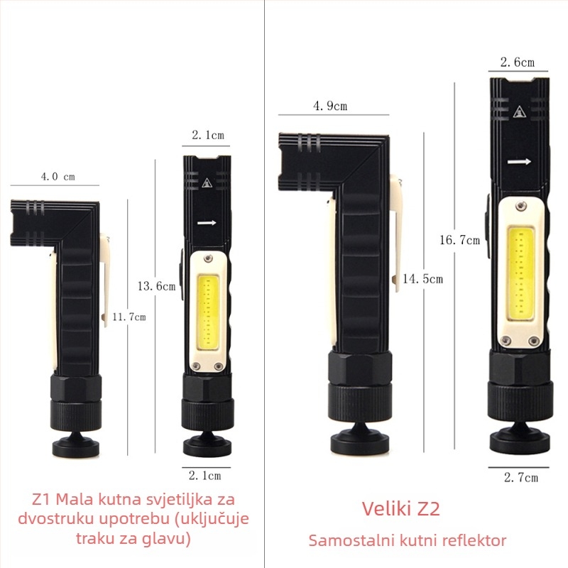 LED čelna svjetiljka s 90° sklopom, USB punjenjem, 360° rotacijom, 10W snage, IPX4 vodootporan
