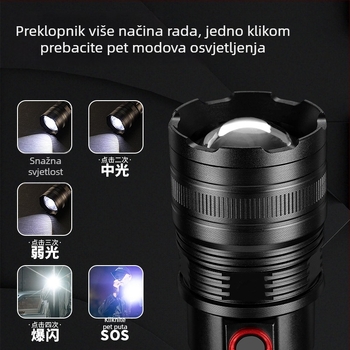 LED svjetiljka s aluminijskim tijelom, 30W, 4500mAh baterija, domet do 500 m, zoom