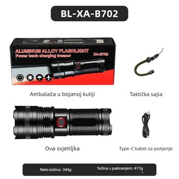 LED svjetiljka s aluminijskim tijelom, 30W, 4500mAh baterija, domet do 500 m, zoom