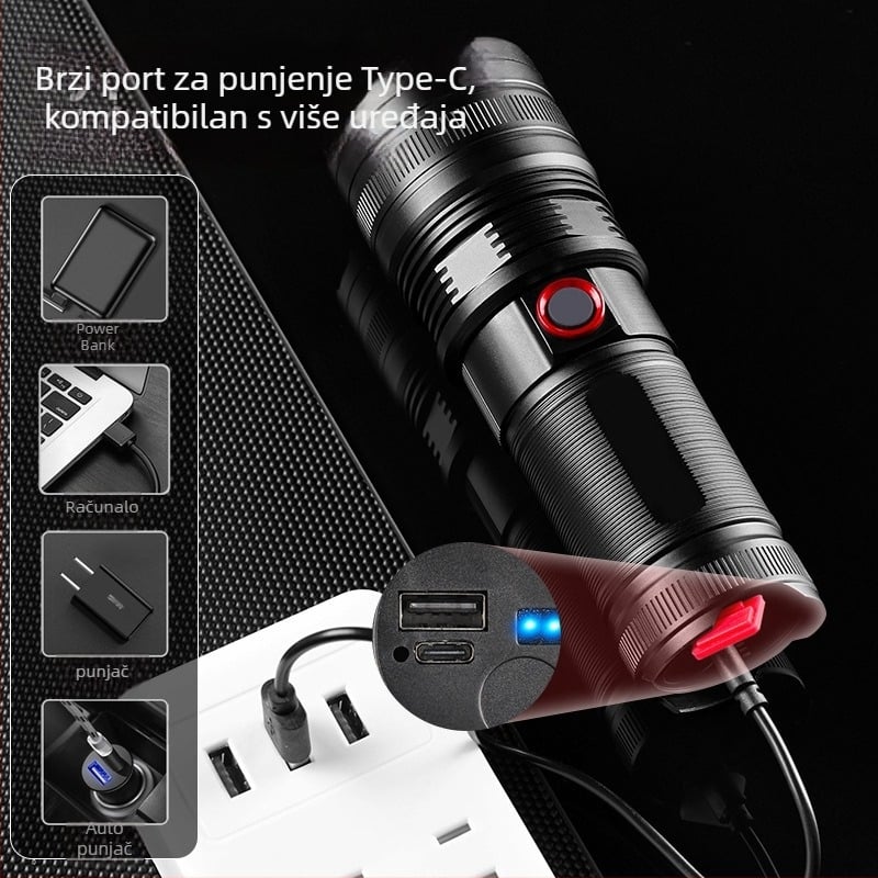 LED svjetiljka s aluminijskim tijelom, 30W, 4500mAh baterija, domet do 500 m, zoom