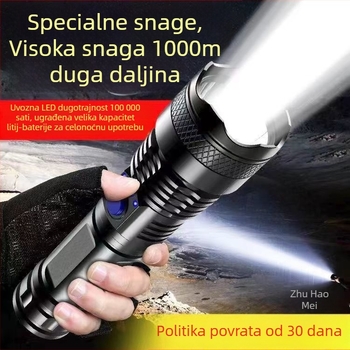 LED svjetiljka USB punjiva, ABS kućište, 10 W izlaz, snop 100–200 m, kapacitet baterije 400