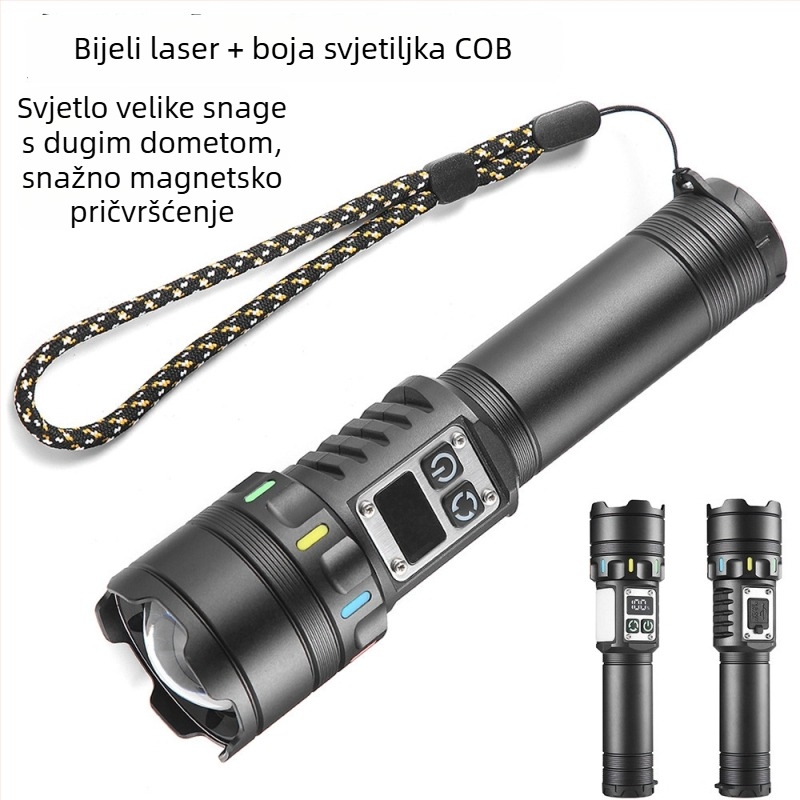 Laser svjetiljka, aluminijsko kućište, punjiva baterija 1800mAh, 20W snaga, domet 500 m