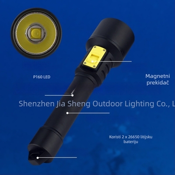 Redland Ponovno punjiva 40W aluminijska podvodna svjetiljka LED, baterija 18650/26650, domet 100–200 m