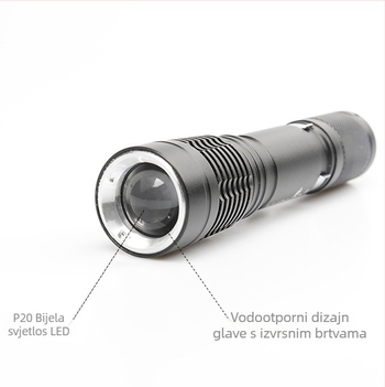 Ronilačka svjetiljka – LED, 5W, domet 100–200 m, kućište od aluminijske legure, baterija koja se može puniti