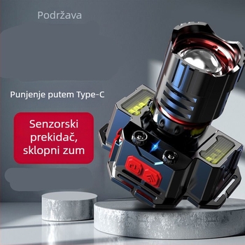 Gelin punjiva čelna lampa od aluminijske legure, 10W, 2200mAh, 360° rotacija, domet 200–500 m