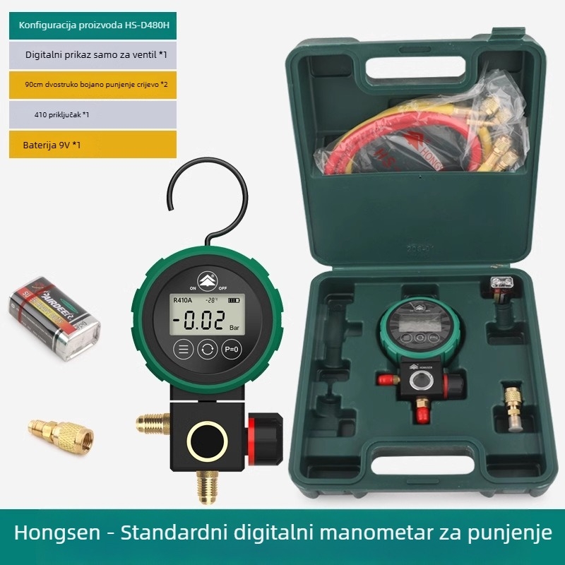 Hongsen HS-D480AH/L Digitalni tlakmjer za rashladno sredstvo za klimatizaciju — visok i nizak tlak
