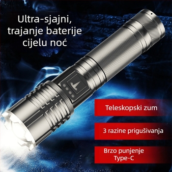 LED svjetiljka s optičkim zumom, baterija 5000mAh, 30W snage, kućište od aluminijske legure, funkcija power bank