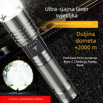 LED svjetiljka s optičkim zumom, baterija 5000mAh, 30W snage, kućište od aluminijske legure, funkcija power bank