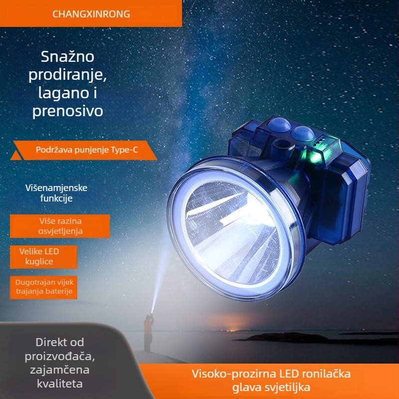Potapljački čelni LED lamp s Li-Po baterijom 4000mAh, 8W, vodootporna, domet ≥500m