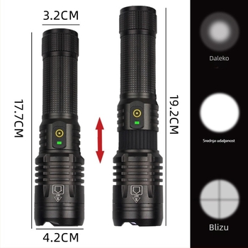Ručna LED svjetiljka s punjenjem za telefon, vanjska hitna rasvjeta dugog dometa, baterija 2000mAh, 360° rotacija, ugrađeni punjač
