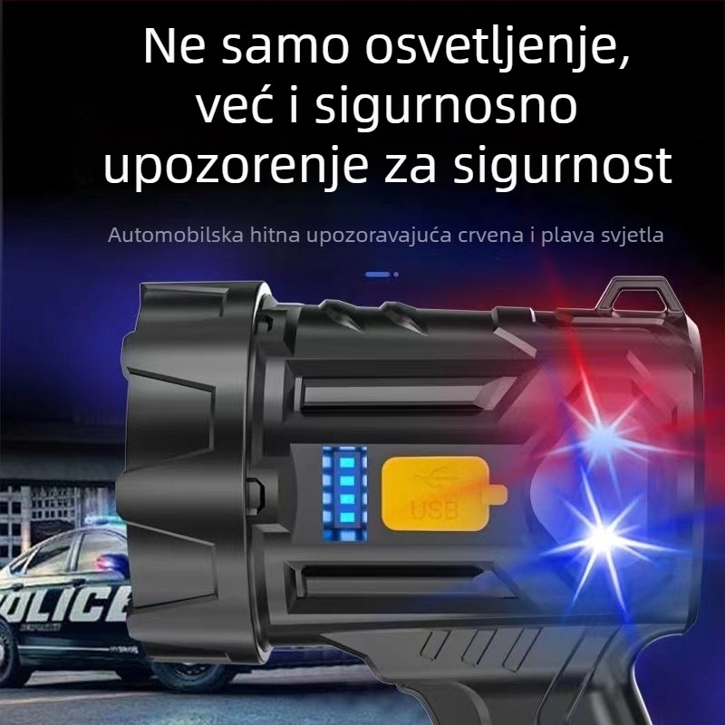 Ručni LED fenjer za vanjsku upotrebu – solarno napajanje i punjenje, 20W, 4200 mAh, ručno pokretanje, domet iznad 500 m