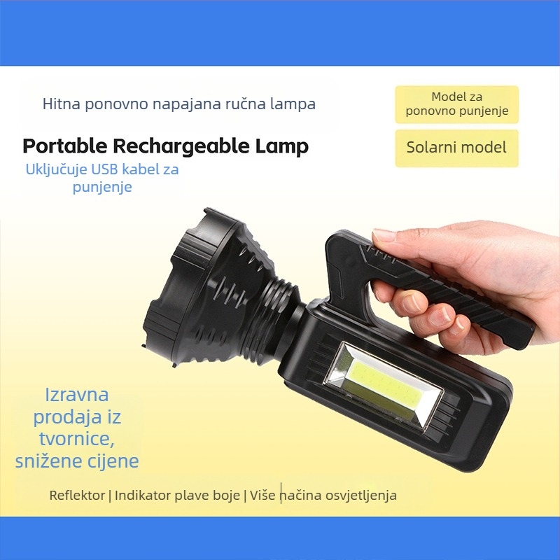 Ručno napajana LED svjetiljka s solarnim napajanjem i ručnim punjenjem, 5W, 2400mAh, vodootporna, za kampiranje i ribolov
