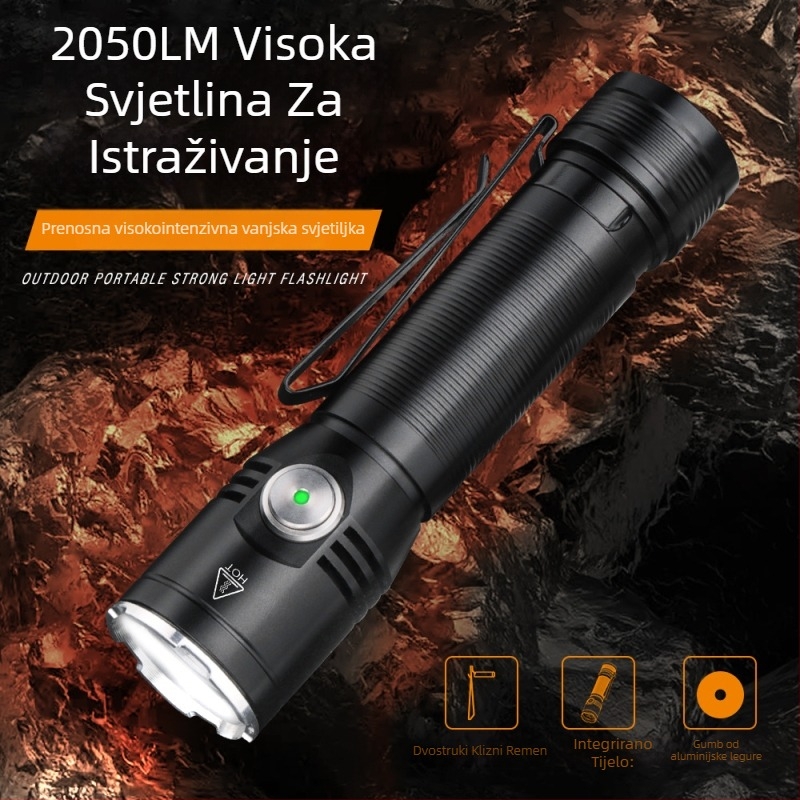 Integrirana višenamjenska LED svjetiljka visokog sjaja, 20W, 350+ lm, punjiva s 1x18650, vodootporna, domet 100–200 m