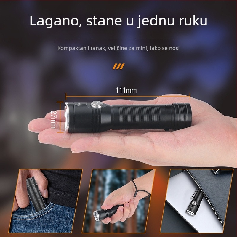 Integrirana višenamjenska LED svjetiljka visokog sjaja, 20W, 350+ lm, punjiva s 1x18650, vodootporna, domet 100–200 m