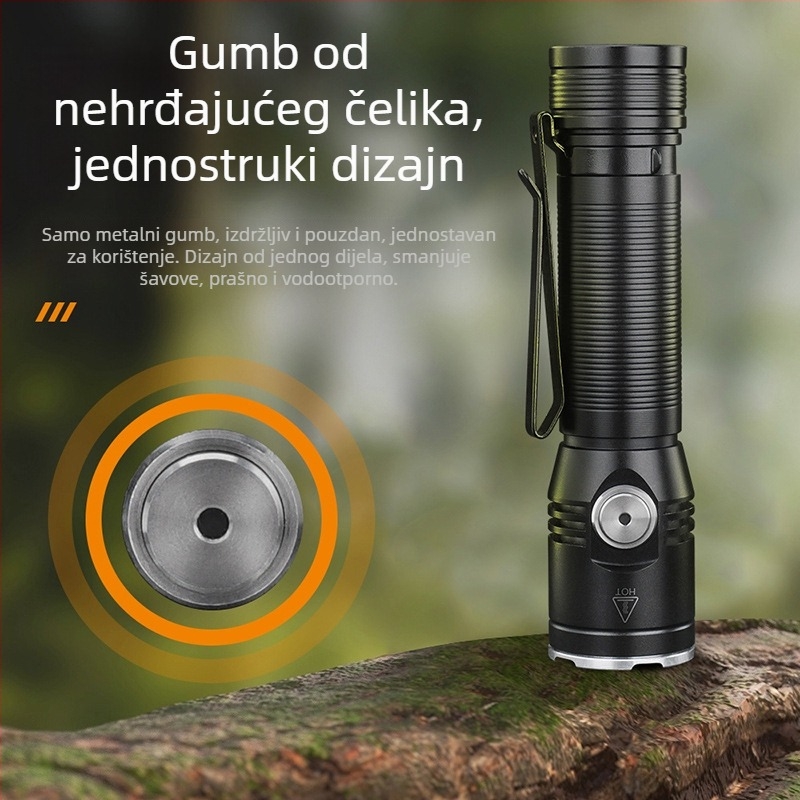 Integrirana višenamjenska LED svjetiljka visokog sjaja, 20W, 350+ lm, punjiva s 1x18650, vodootporna, domet 100–200 m