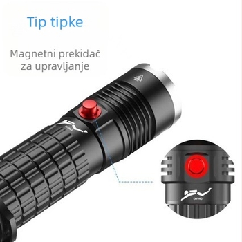 Podvodna LED svjetiljka, aluminijsko kućište, punjiva 26650 Li-ion baterija (1000–3000 mAh), postavke snage 10/20/30, vodootporna do 200–500 m