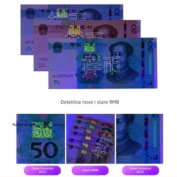 Punjivi detektor banknota s laserskim svjetlom, kućište od aluminijskog legura, uključen punjač, domet do 50 m.