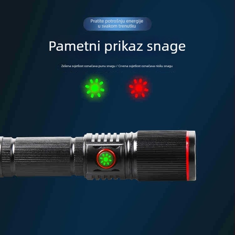 LED ručna baterijska svjetiljka, Type-C punjenje, aluminijska legura, teleskopskog zooma, baterija 2000mAh, domet 200–500 m