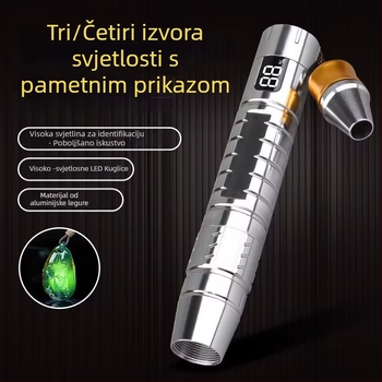 Fener za identifikaciju nefrita i nakita s UV svjetlom 365 nm, kućište od aluminijske legure, punjiva baterija 3000 mAh, LED 10 W, domet 100–200 m