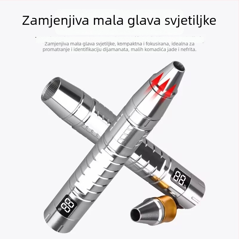 Fener za identifikaciju nefrita i nakita s UV svjetlom 365 nm, kućište od aluminijske legure, punjiva baterija 3000 mAh, LED 10 W, domet 100–200 m