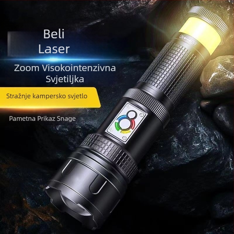 Taktička LED baterijska svjetiljka, 10W, 1200mAh punjiva, domet 100–200 m, ručno napajanje u nuždi