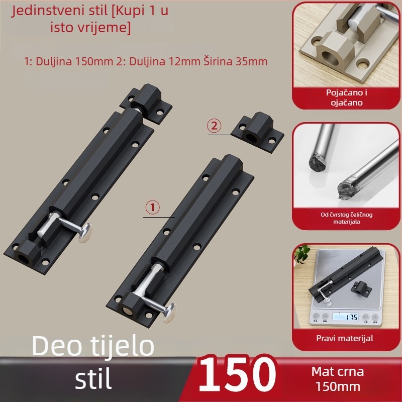 Brava za vrata s latchom za tijela – 304 nehrđajući čelik, protiv krađe, debeli zasun, kroz tijelo zasuna (Model: All-aluminum through-body latch; Opseg: Vrata i prozori; Stil: Moderni minimalistički)
