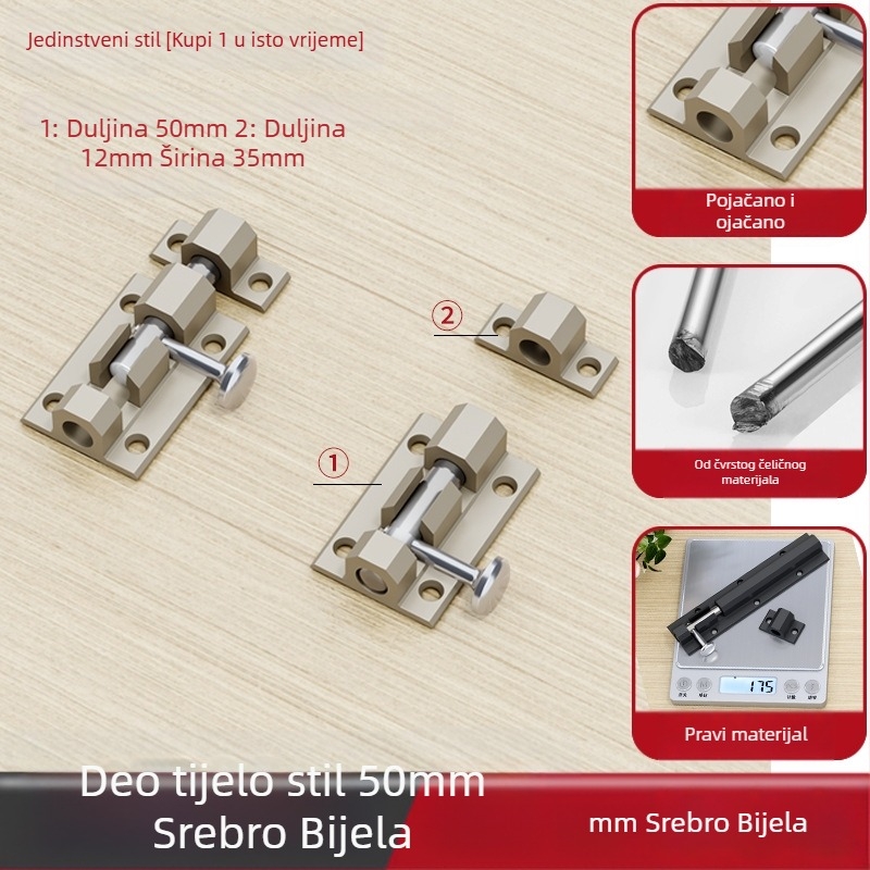 Brava za vrata s latchom za tijela – 304 nehrđajući čelik, protiv krađe, debeli zasun, kroz tijelo zasuna (Model: All-aluminum through-body latch; Opseg: Vrata i prozori; Stil: Moderni minimalistički)