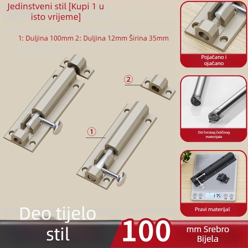 Brava za vrata s latchom za tijela – 304 nehrđajući čelik, protiv krađe, debeli zasun, kroz tijelo zasuna (Model: All-aluminum through-body latch; Opseg: Vrata i prozori; Stil: Moderni minimalistički)