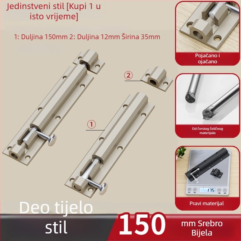 Brava za vrata s latchom za tijela – 304 nehrđajući čelik, protiv krađe, debeli zasun, kroz tijelo zasuna (Model: All-aluminum through-body latch; Opseg: Vrata i prozori; Stil: Moderni minimalistički)