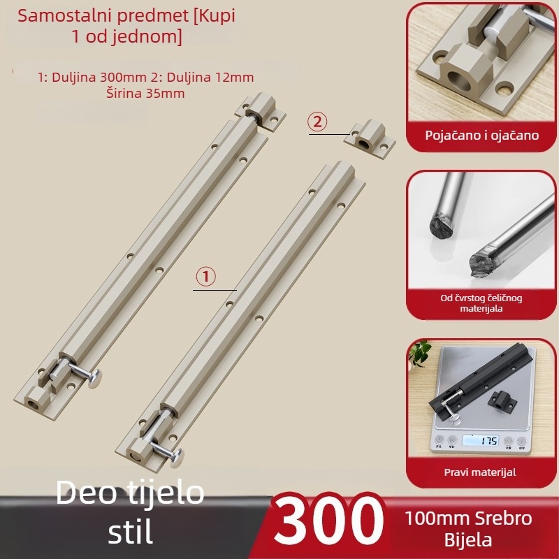 Brava za vrata s latchom za tijela – 304 nehrđajući čelik, protiv krađe, debeli zasun, kroz tijelo zasuna (Model: All-aluminum through-body latch; Opseg: Vrata i prozori; Stil: Moderni minimalistički)