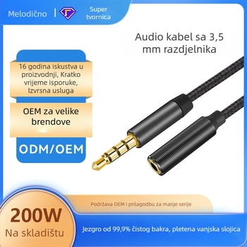 3,5 mm AUX produžni kabel — muški–ženski, zlatno prešiveni kontakti, bakreno jezgro, TPE omota, model M5S
