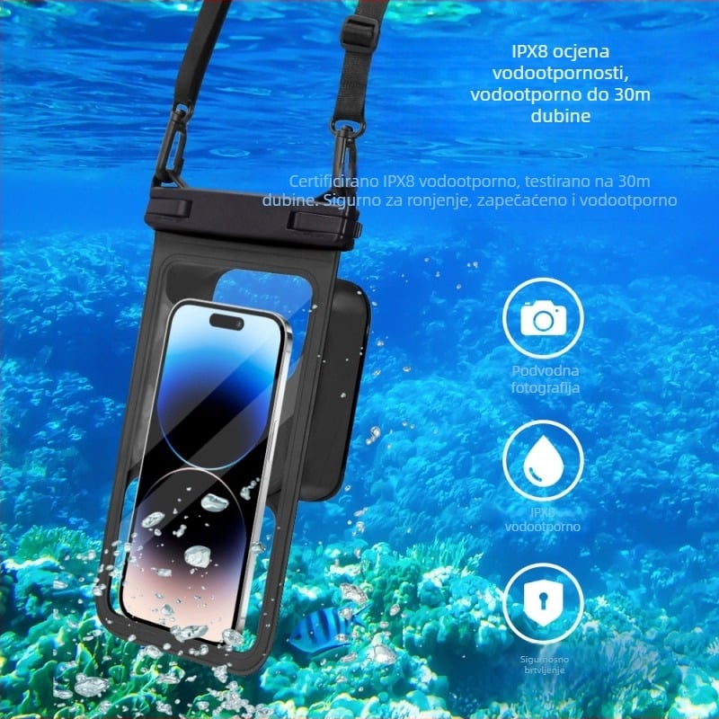 Vodootporna torbica za telefon sa stražnjim džepom, dodirni zaslon, PVC materijal, za plažu, plivanje i ronjenje