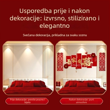 Set za dekoriranje spavaće sobe mladenca s pozadinom uzglavlja kreveta i zidnom girlandom — Materijal: KT ploča; Pakiranje: karton; Namjena: vjenčanje; Kategorija: Ostale svadbene potrepštine