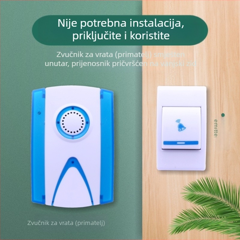 Bežični zvučnik za vrata s digitalnom glazbom, daljinskim upravljačem, višestrukim melodijama, napajanje baterijom ili priključkom na struju