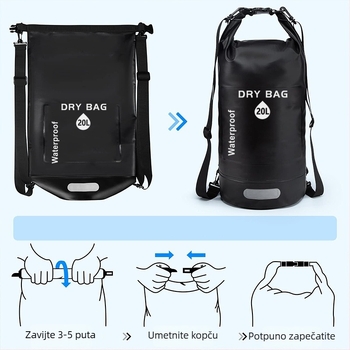 Vanjska vodootporna torba u obliku kante, kapacitet 10L/20L, 500D PVC, PVC mrežasta tkanina, tisk logotipa po narudžbi