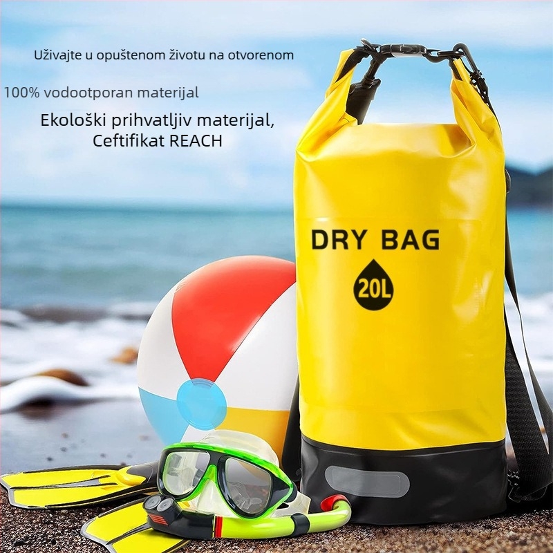 Vanjska vodootporna torba u obliku kante, kapacitet 10L/20L, 500D PVC, PVC mrežasta tkanina, tisk logotipa po narudžbi