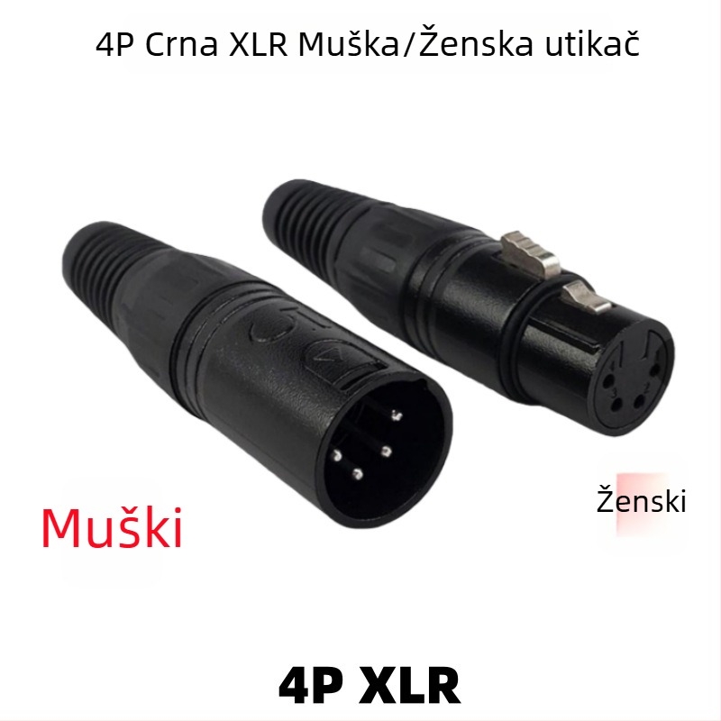 Yonglun RoHS XLR utikač 4P, bakreni pinovi, muški i ženski, za mikser zvuka i mikrofon
