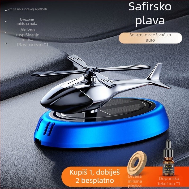 Auto aromaterapijski ukras sa solarnim rotirajućim motivom aviona, marka Zhuo Pin Xuan, materijal ABS zlitina, miris Citrus Ocean / Gardenia, volatilizacija 61–90 dana