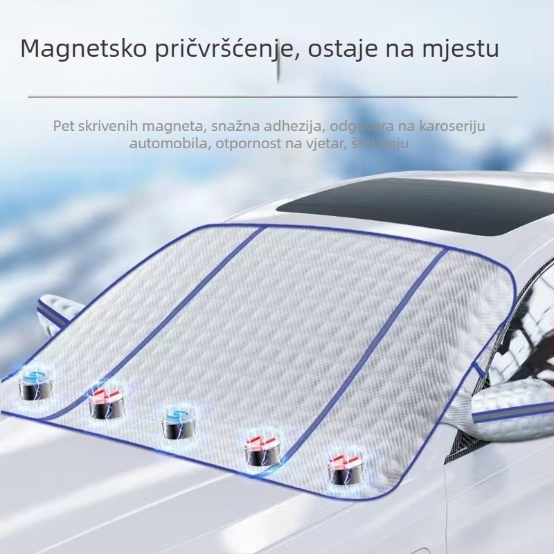 Univerzalno pokrivalo za prednje staklo autom, PE aluminijski film, montiranje sa vaku čašicama, debelo, minimalističko, karirano uzorak