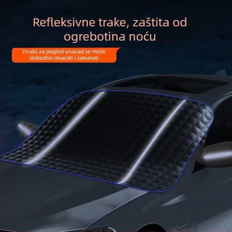 Univerzalno pokrivalo za prednje staklo autom, PE aluminijski film, montiranje sa vaku čašicama, debelo, minimalističko, karirano uzorak