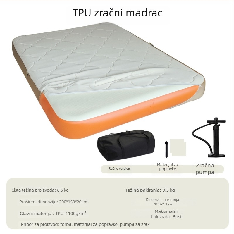 Naduvljivo kamping ležište – kauč, površina od kompozitne tkanine, ručna pumpa, težina 12 kg, nosivost 300 kg